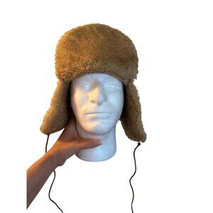 Vintage Handmade Unisex Size Large Sheepskin Hunters Earflap Shearling Hat